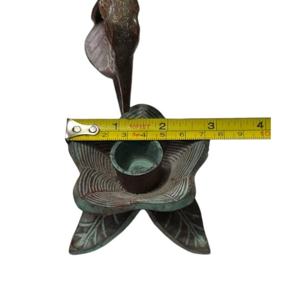 Bronze Hummingbird & Flower Sculpture Candle Holder Bird Floral Leaves Verdigris - Picture 12 of 14